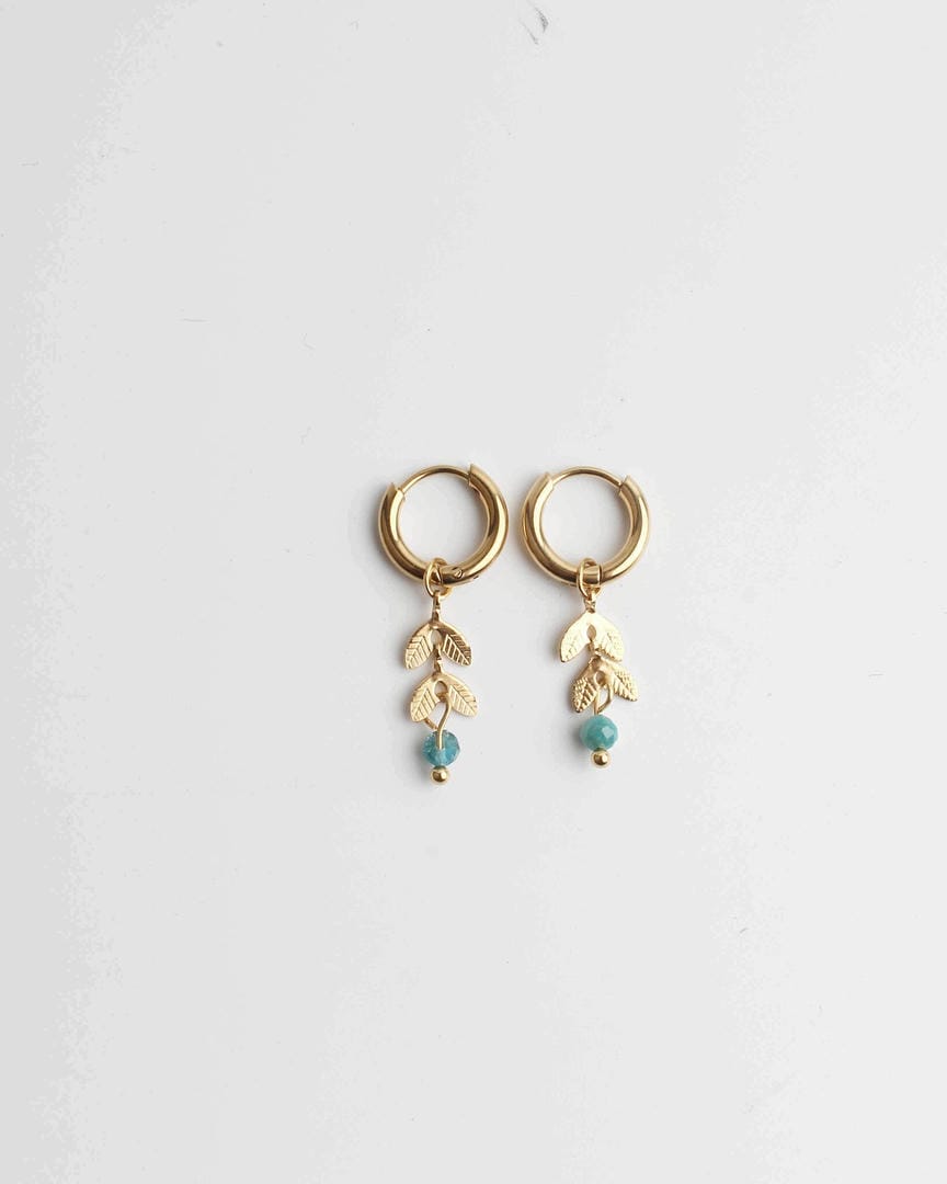 Leaf Stone Hoop Earrings
