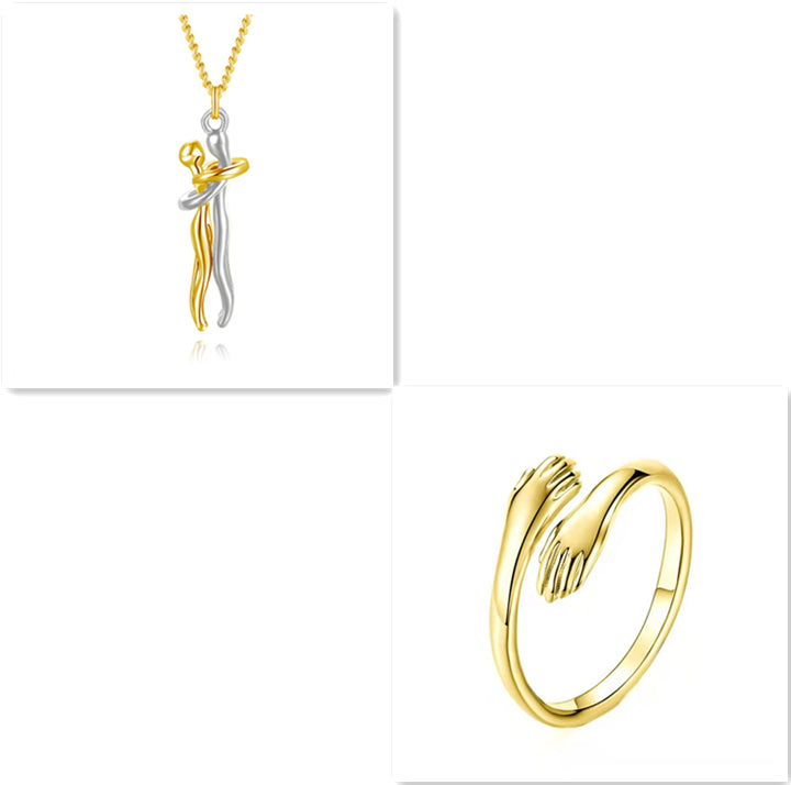 Hug couple necklace with cute cartoon pendant, matching gift