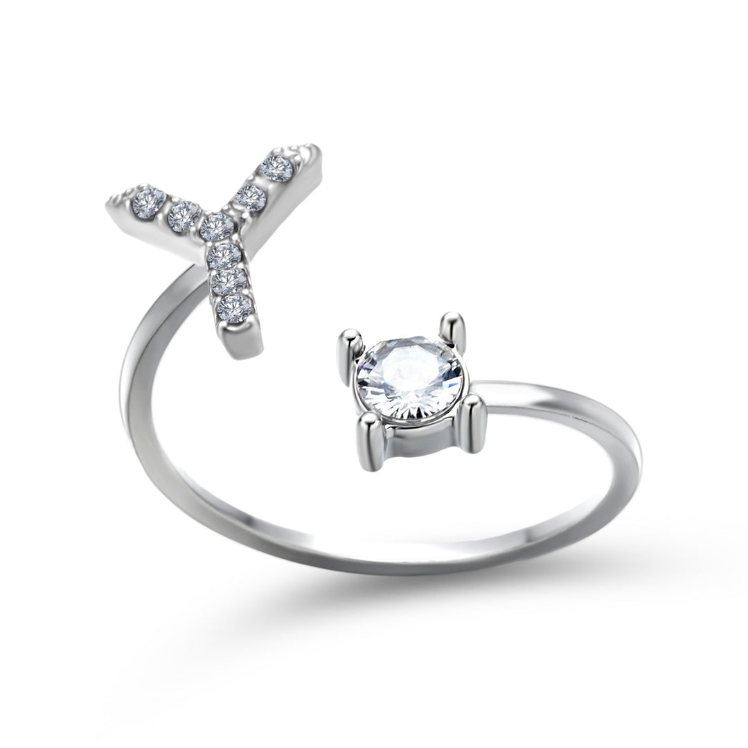 Adjustable initial ring with zircon, all 26 letters A to Z