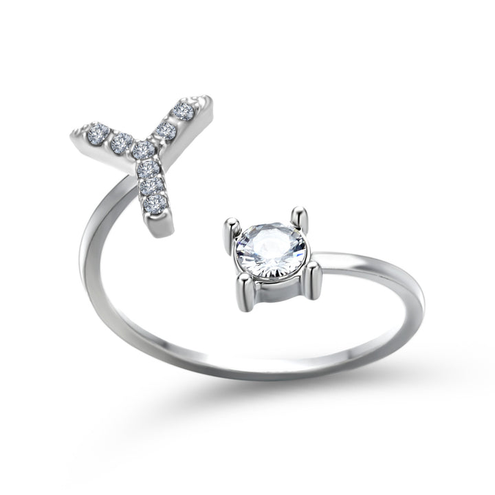 Adjustable initial ring with zircon, all 26 letters A to Z