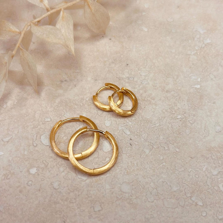 Set of 2 Pairs Brushed Gold Minimal Hoops