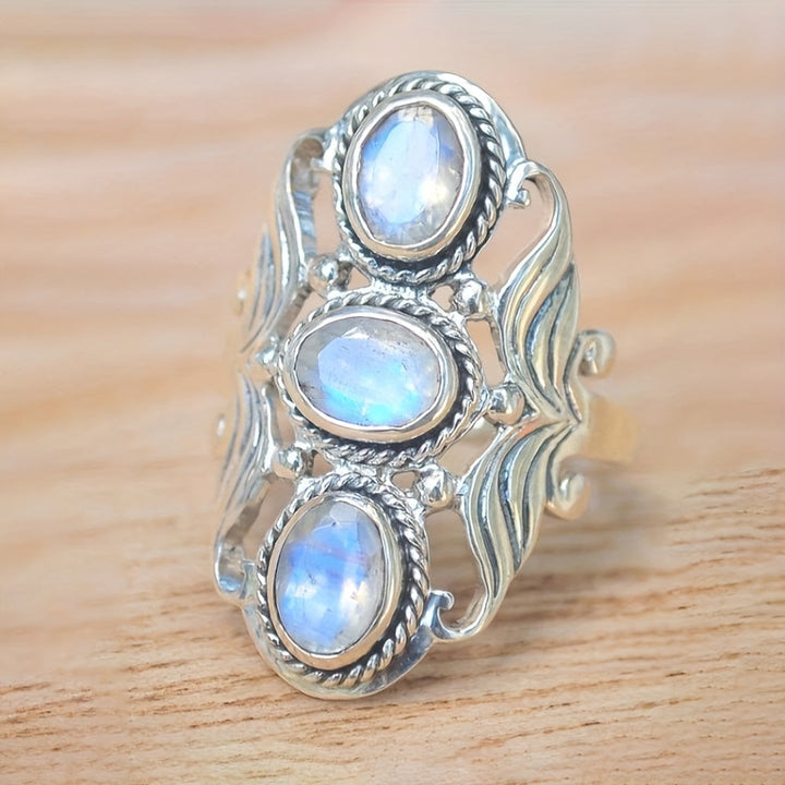 Moonstone Triple Oval Silver Ring