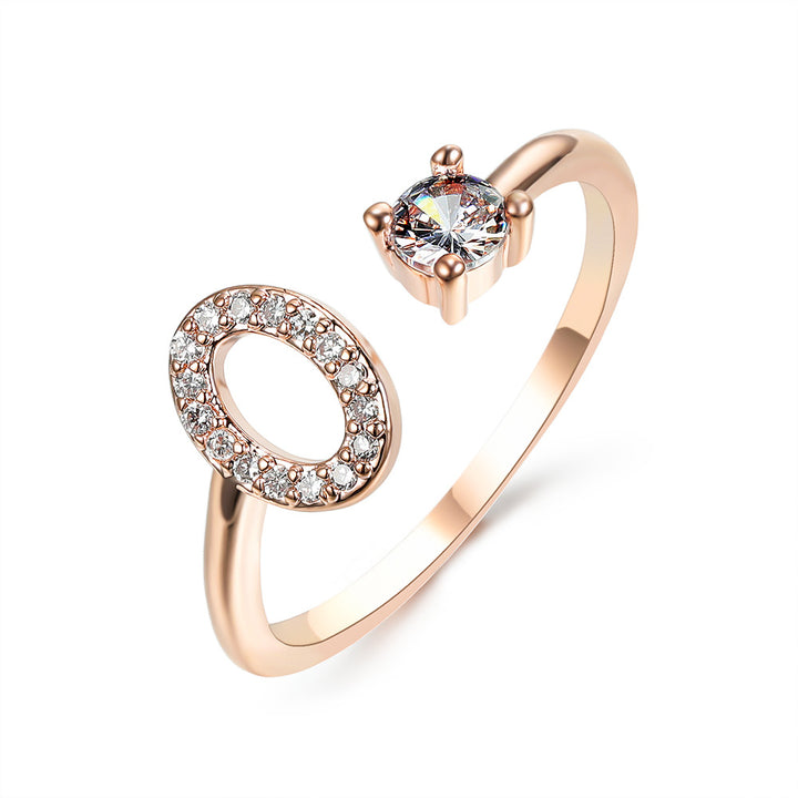 Adjustable initial ring with zircon, all 26 letters A to Z
