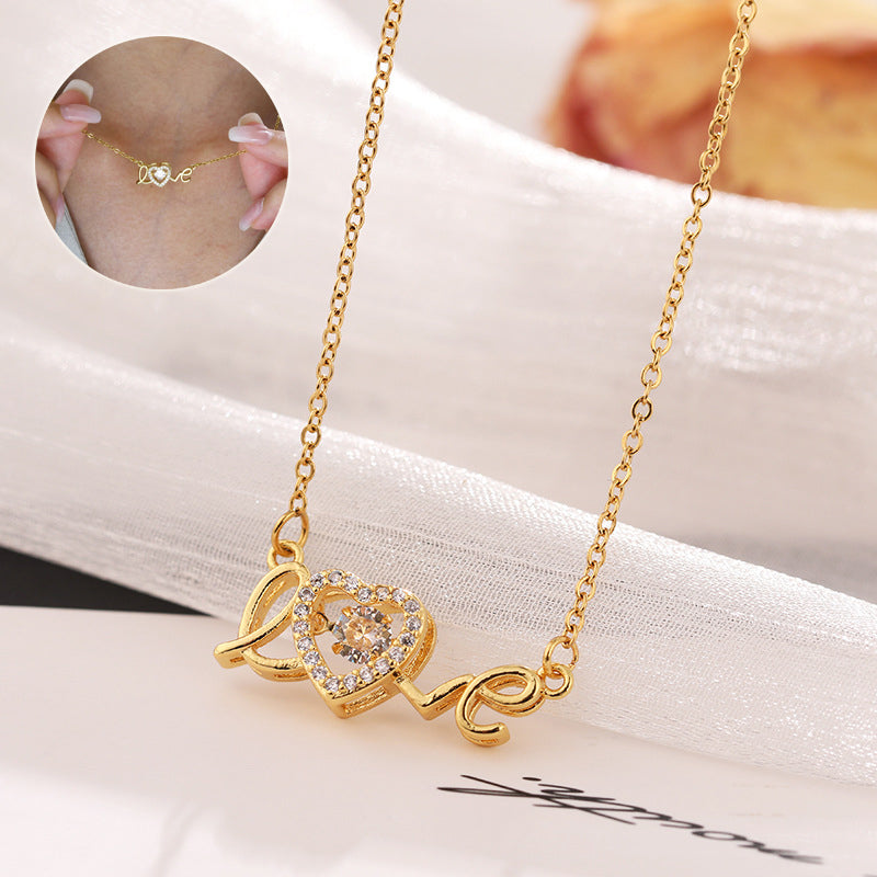 Gold LOVE pendant necklace in titanium steel, dainty clavicle chain