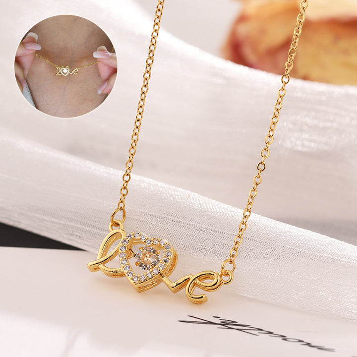 Gold LOVE pendant necklace in titanium steel, dainty clavicle chain