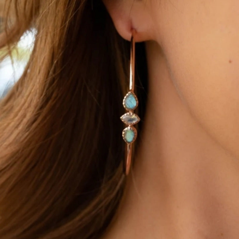 Turquoise Rose Gold Hoop Earrings