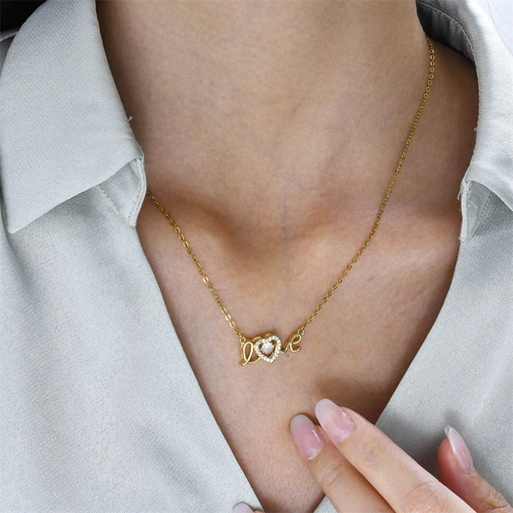 Gold LOVE pendant necklace in titanium steel, dainty clavicle chain