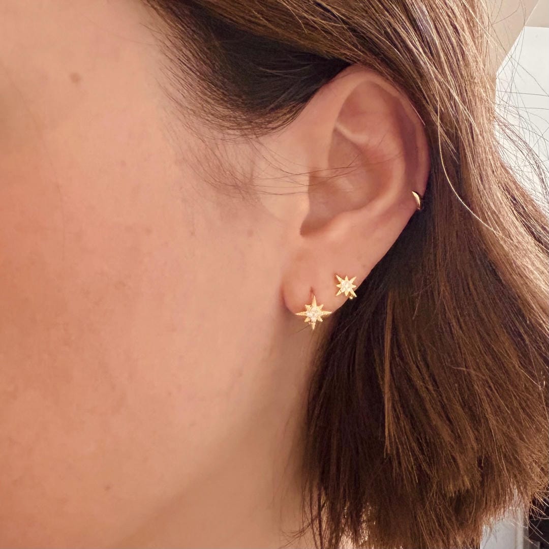 Set of 2 Pairs Gold Crystal Star Huggie Hoops