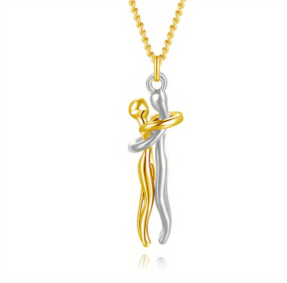 Hug couple necklace with cute cartoon pendant, matching gift