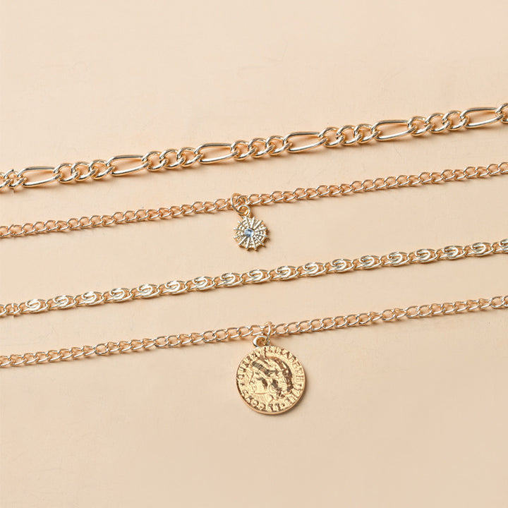 Layered gold coin chain necklace