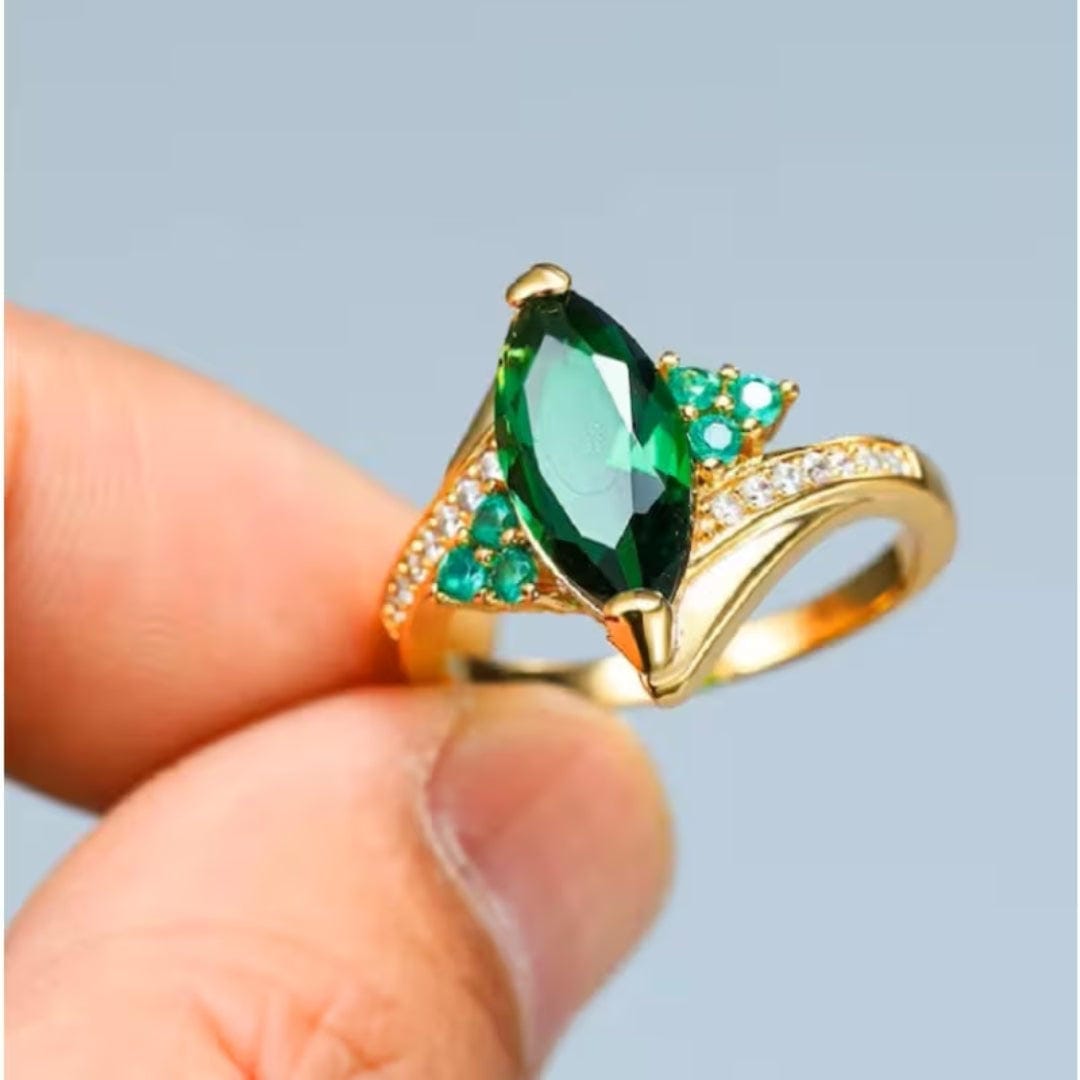 Marquise Emerald Crown Ring