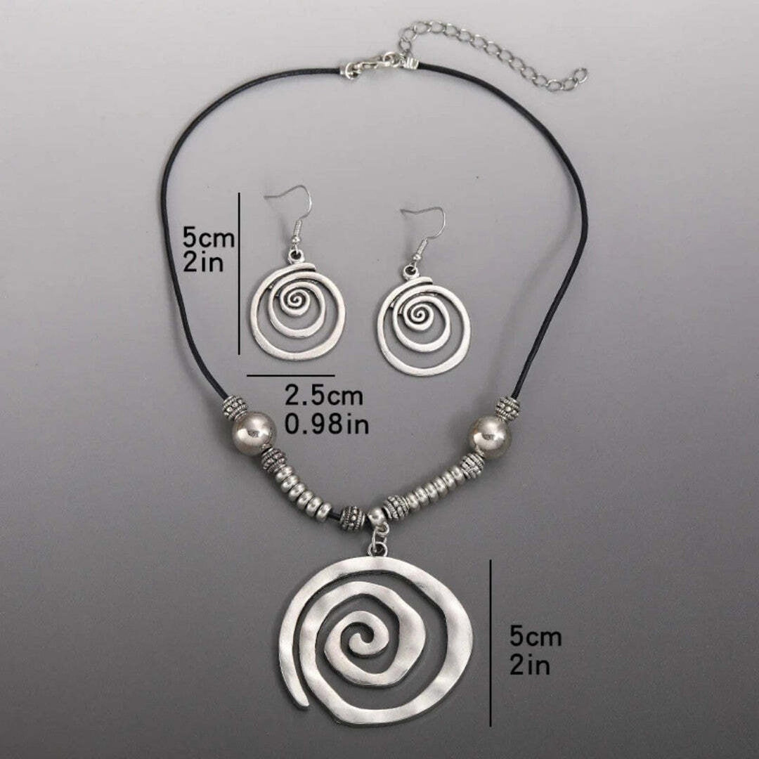 Silver Spiral Design Necklace and Earring Set