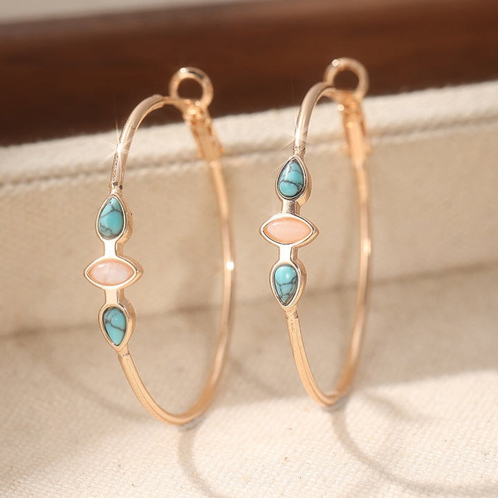 Boho Turquoise Moonstone Hoop Earrings