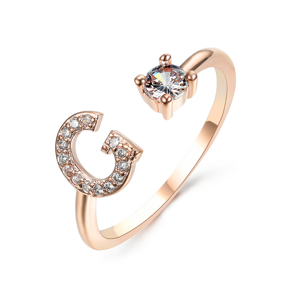 Adjustable initial ring with zircon, all 26 letters A to Z
