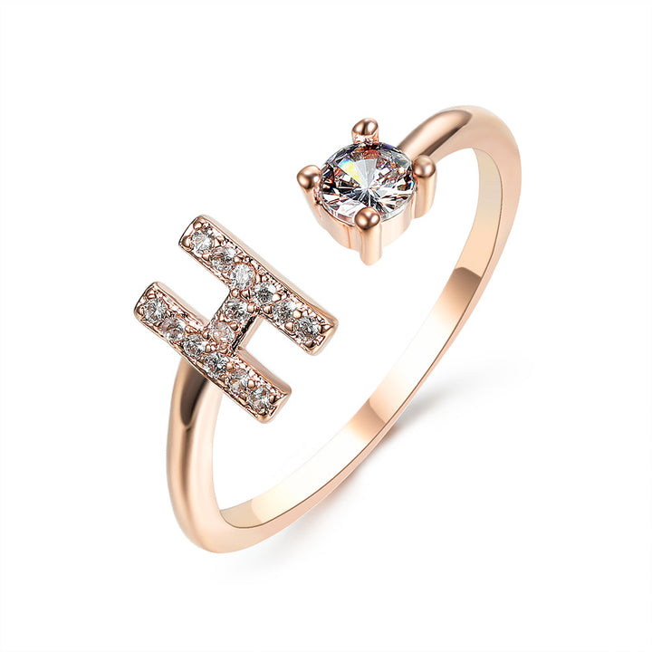 Adjustable initial ring with zircon, all 26 letters A to Z