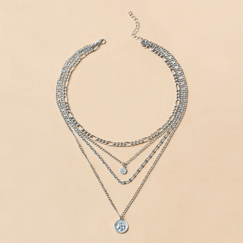 Layered gold coin chain necklace