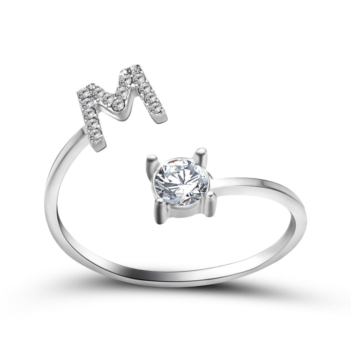 Adjustable initial ring with zircon, all 26 letters A to Z