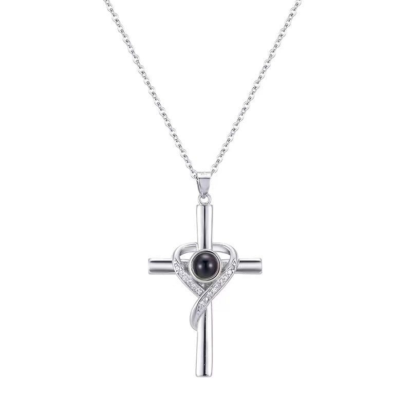 Cross and heart projection pendant