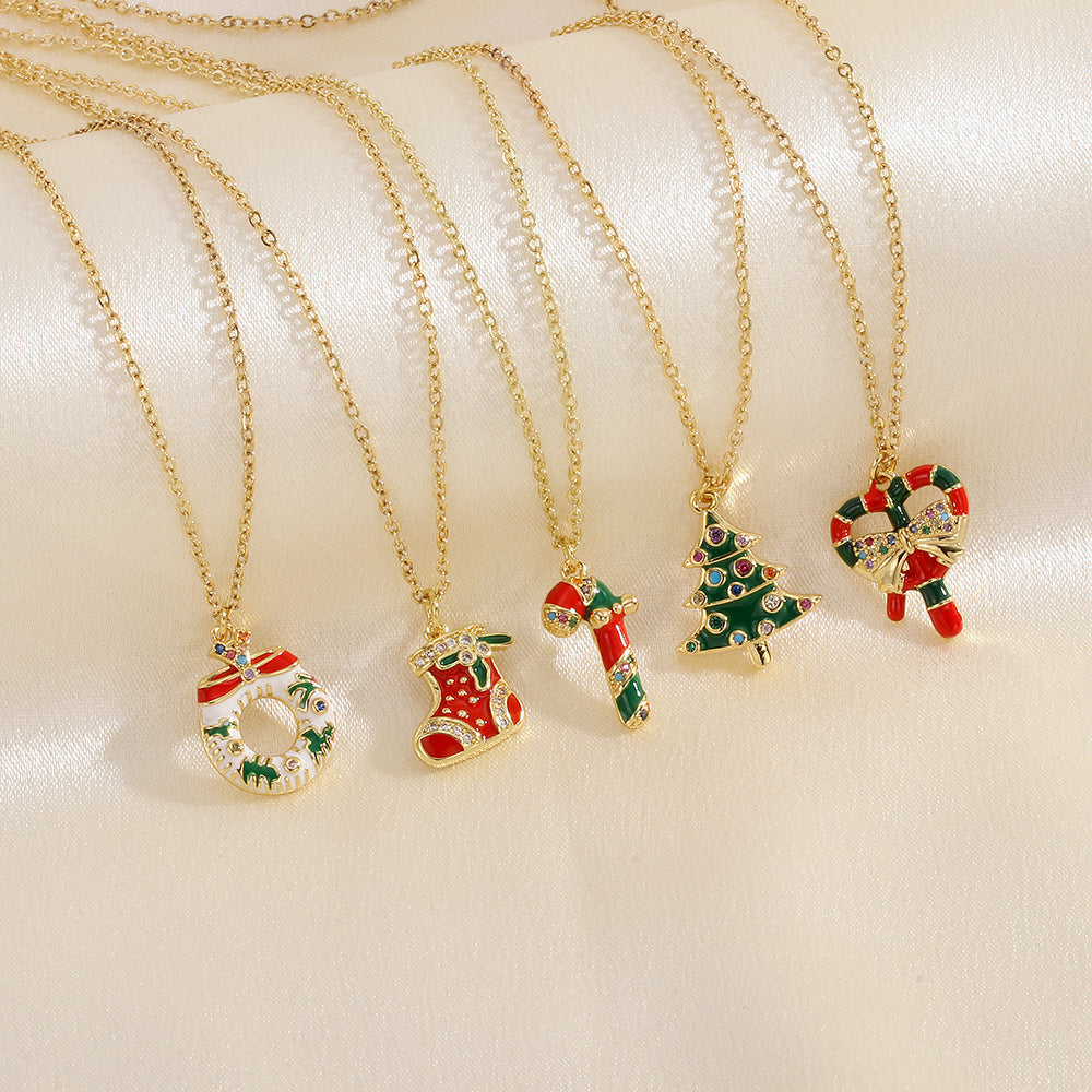 Enamel Christmas charm pendant necklace