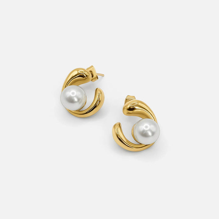 Elegant Gold Swirl Pearl Earrings