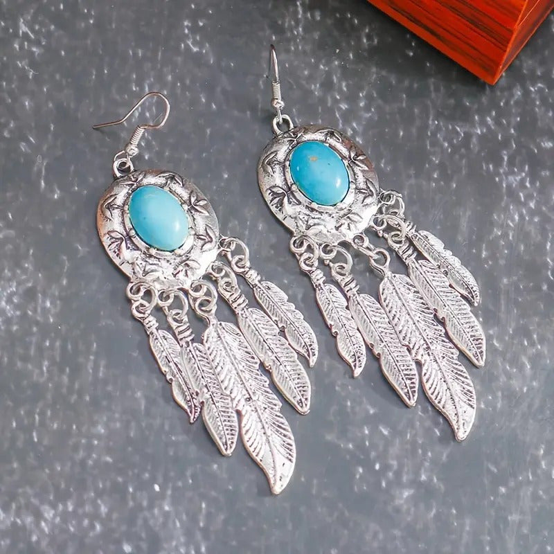 Turquoise Feather Dangle Earrings