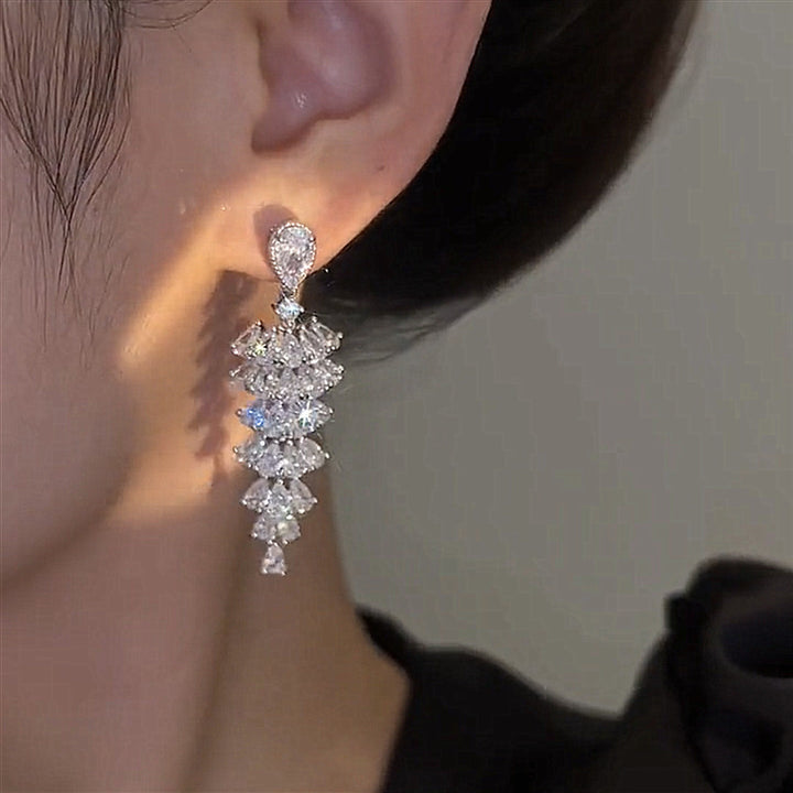 Silver tiered zircon drop earrings