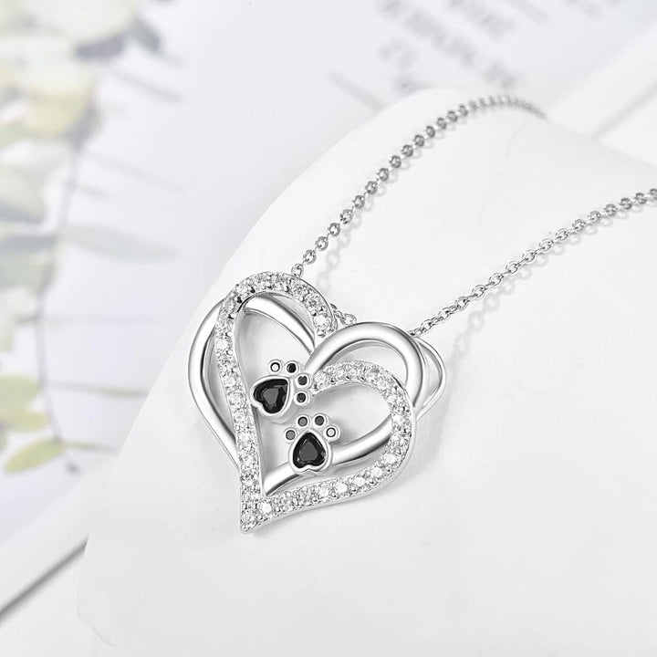 Dog Paw Heart Zirconia Necklace
