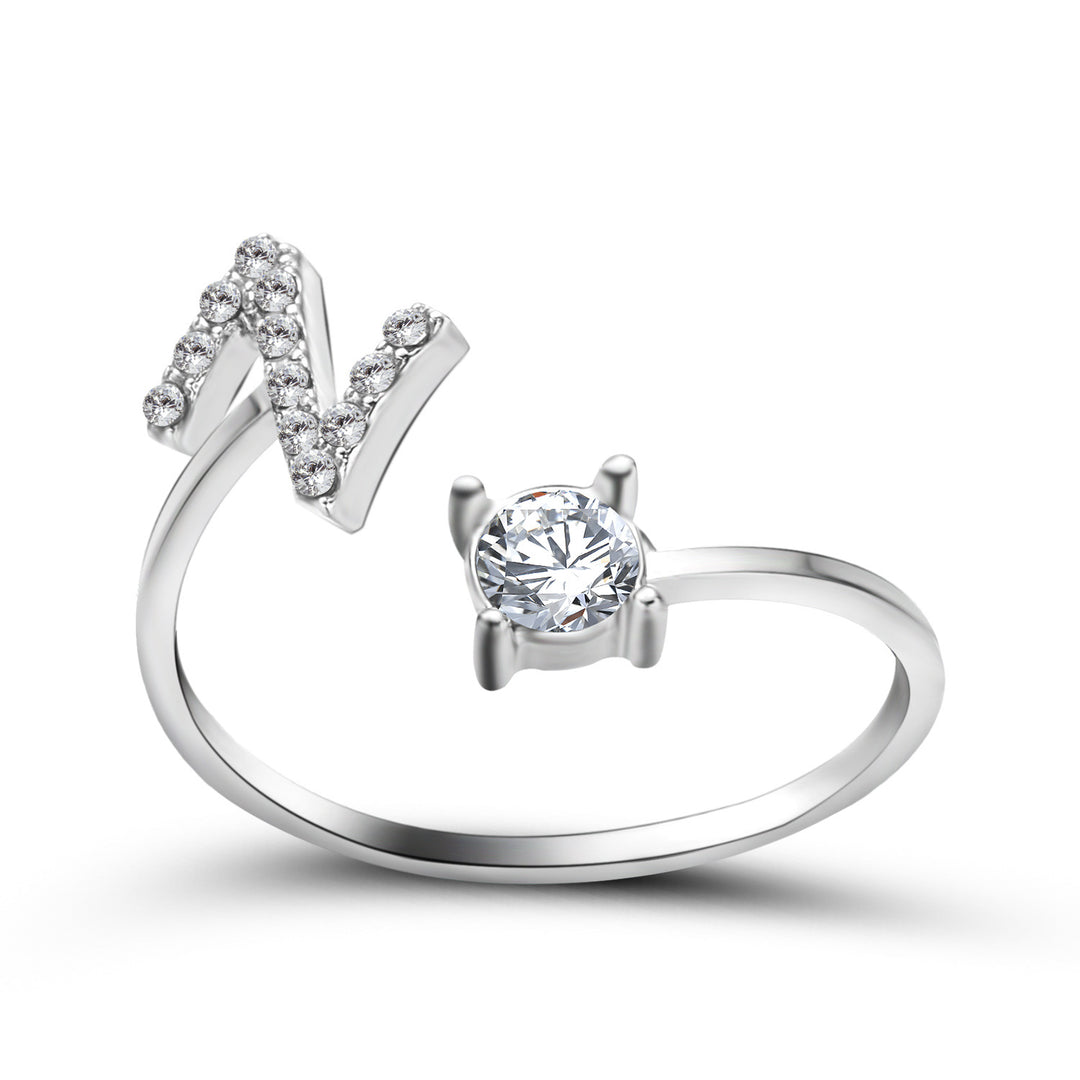 Adjustable initial ring with zircon, all 26 letters A to Z
