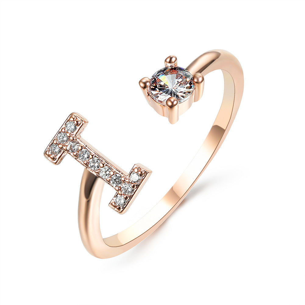 Adjustable initial ring with zircon, all 26 letters A to Z