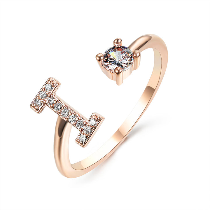 Adjustable initial ring with zircon, all 26 letters A to Z