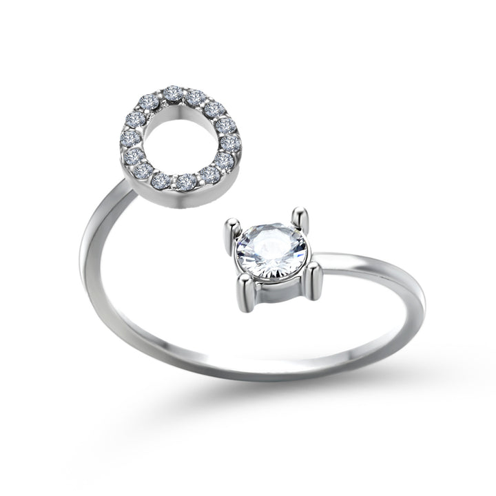 Adjustable initial ring with zircon, all 26 letters A to Z