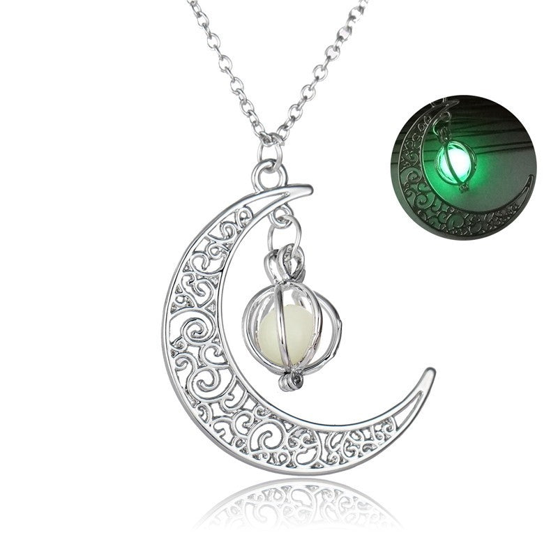 Crescent moon necklace with glow bead