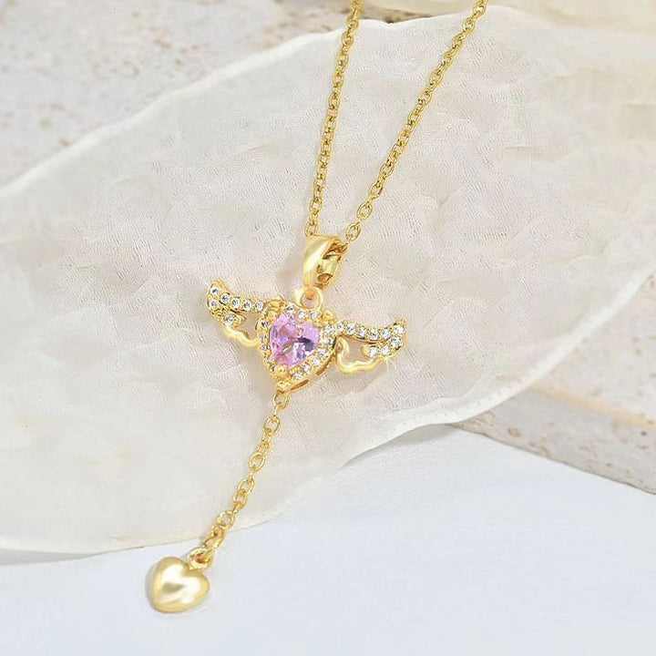 Cupid heart necklace with moving angel wings and sparkling zircon