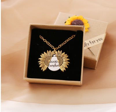 You Are My Sunshine sunflower pendant necklace, optional gift box