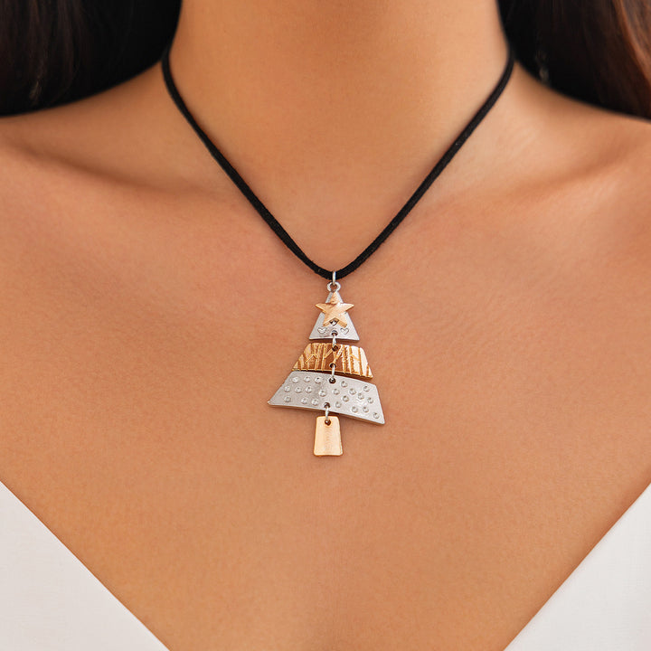 Enamel Christmas tree pendant and earrings