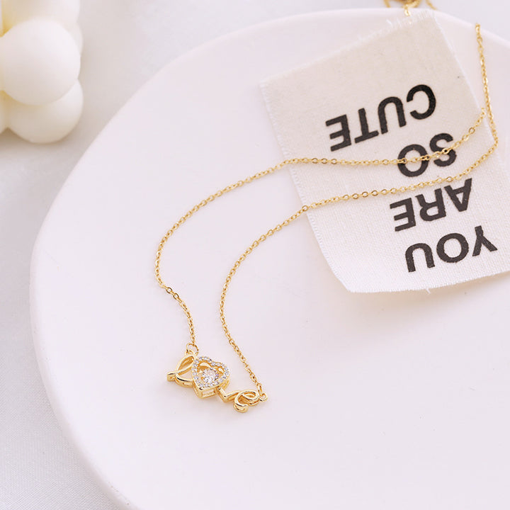 Gold LOVE pendant necklace in titanium steel, dainty clavicle chain