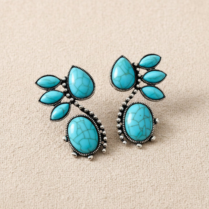 Turquoise Geometric Floral Earrings