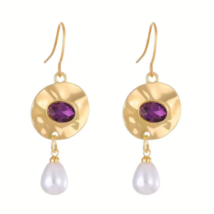 Pearl Earrings with Purple Zirconia