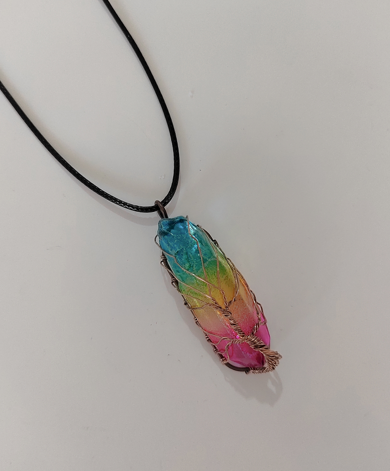 Wire wrapped crystal tree of life pendant