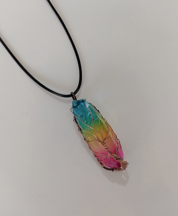 Wire wrapped crystal tree of life pendant