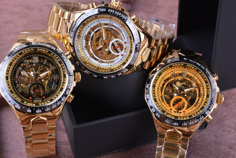 Skeleton automatic watch with steel bracelet