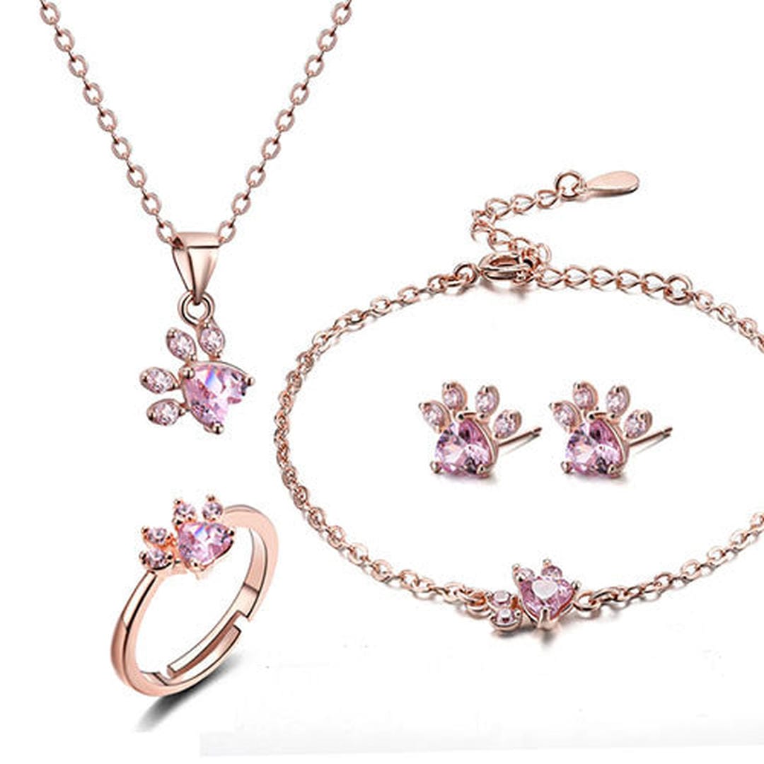 Paw Set 4 Pieces with Zirconia Heart