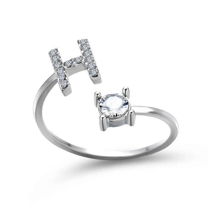 Adjustable initial ring with zircon, all 26 letters A to Z