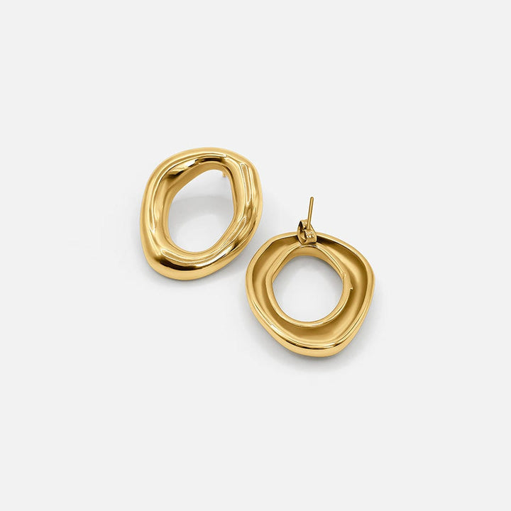 Elegant Curved Gold Open Oval Earrings