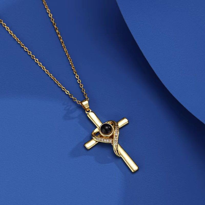 Cross and heart projection pendant
