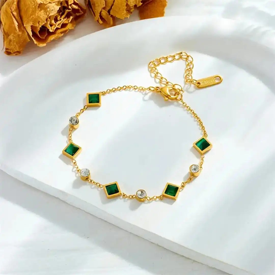 Elegant Emerald Square Station Bracelet