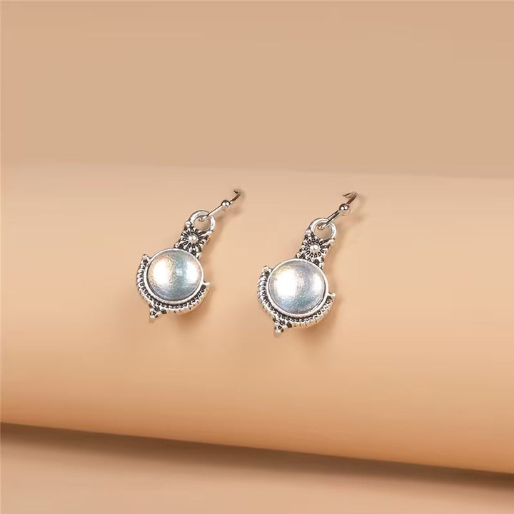Elegant Round Cabochon Moonstone Earrings