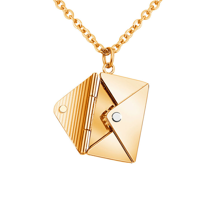 Small envelope locket pendant necklace