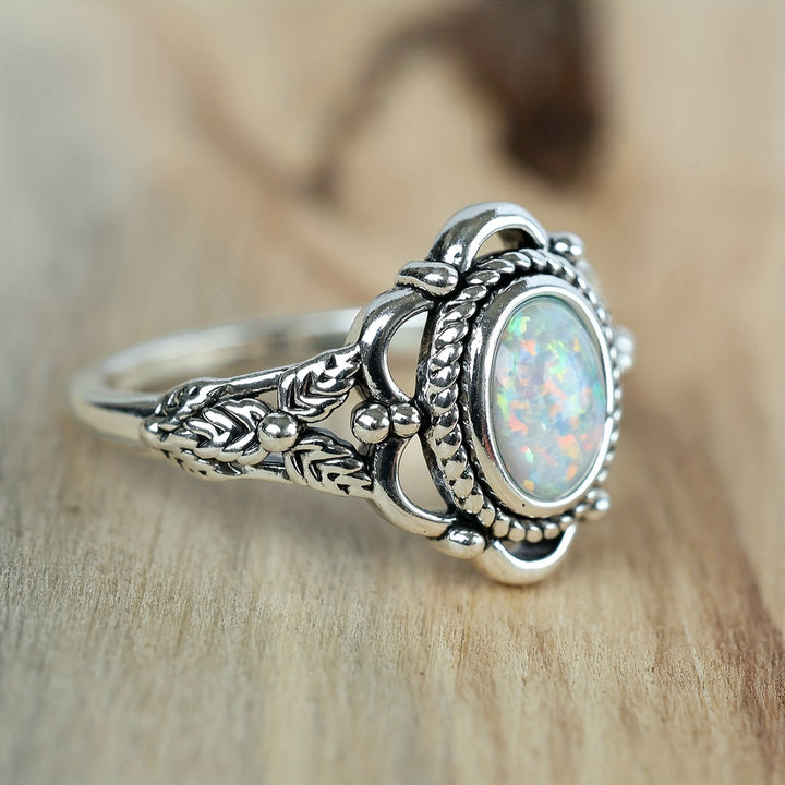 Opal Elegant Leaf Ring