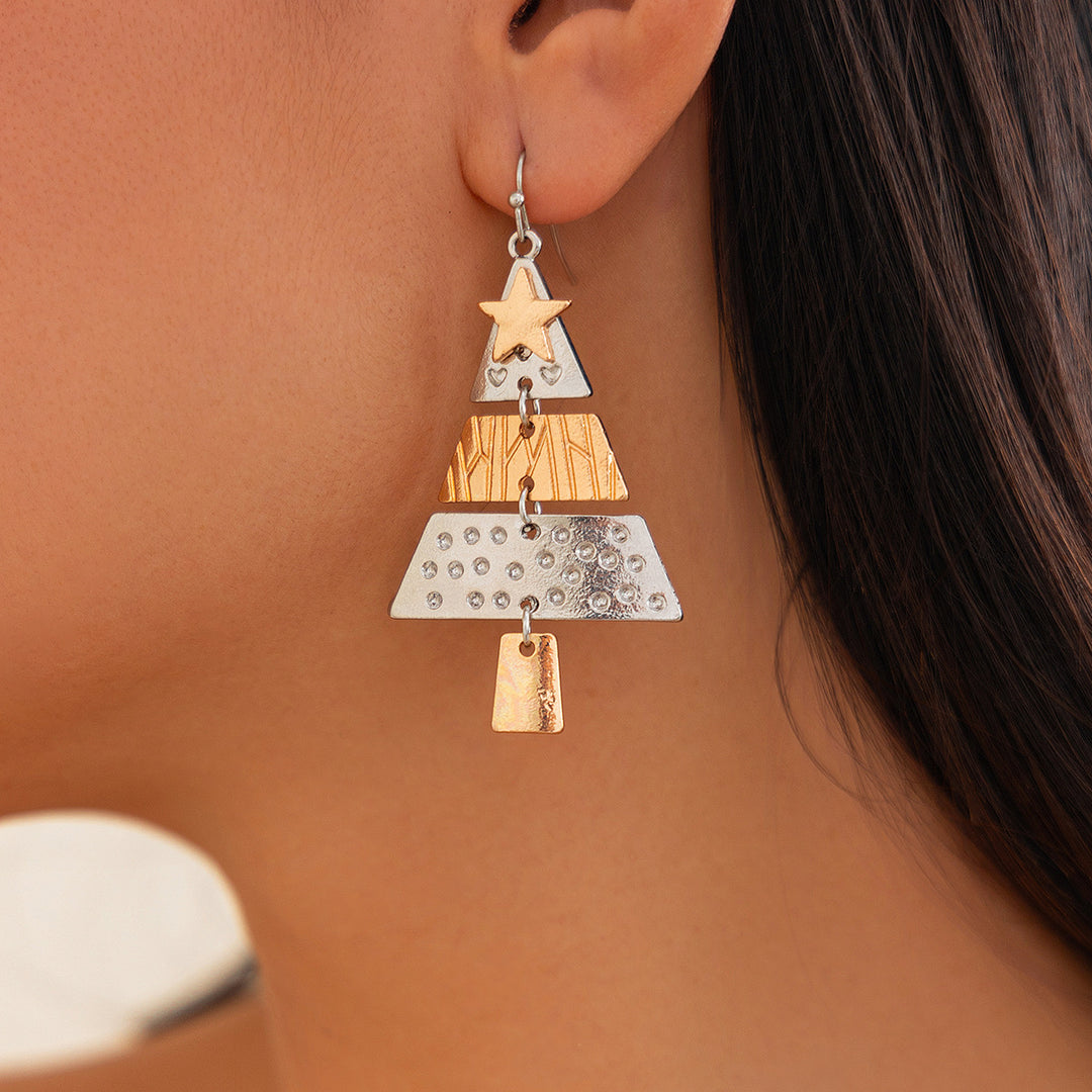Enamel Christmas tree pendant and earrings